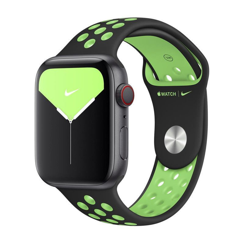 Ремешок силиконовый Black/Lime Blast Nike Sport Band (Чёрный/Лаймовый всплеск) Apple Watch 44mm (42mm; #1