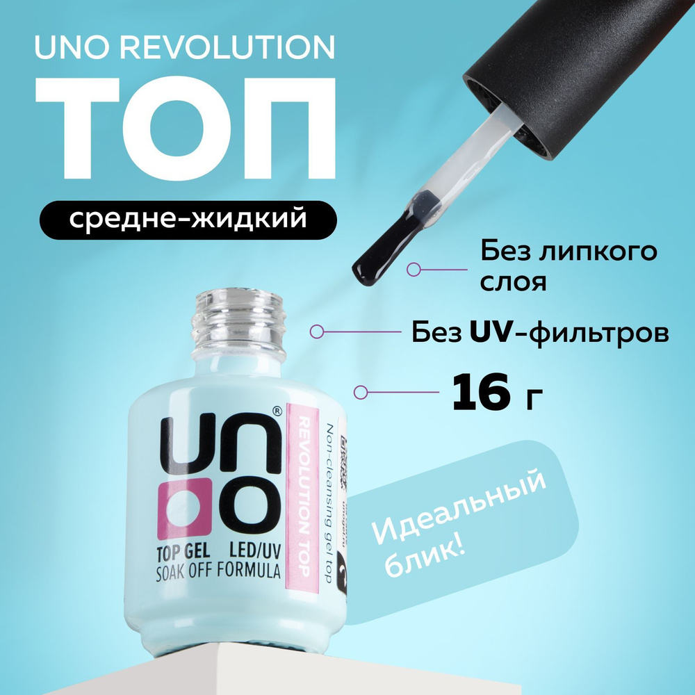 UNO, Toп для гель-лака без липкого слоя Revolution с антивандальным эффектом, глянцевый закрепитель, #1