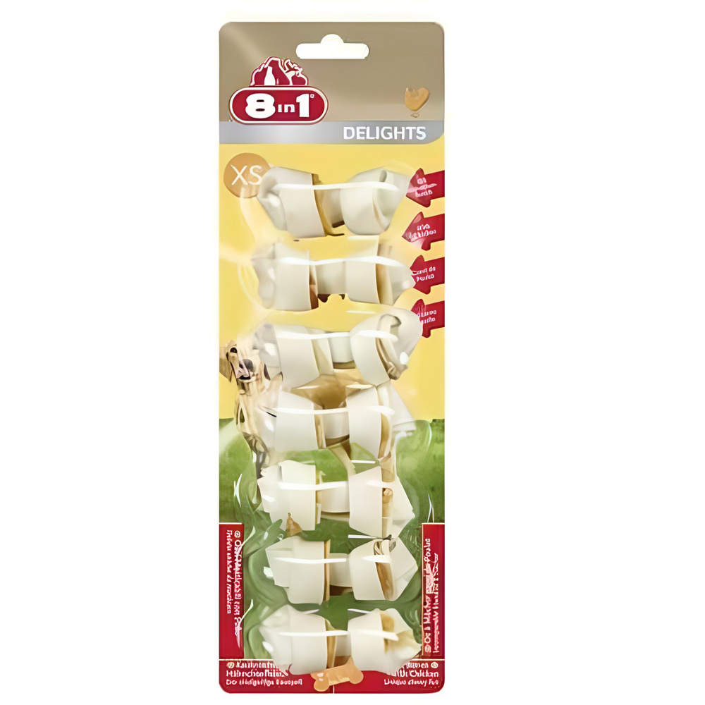 Куриная косточка 8in1 Delights Bones для ухода за полостью рта для собак XSmall, 7шт  #1