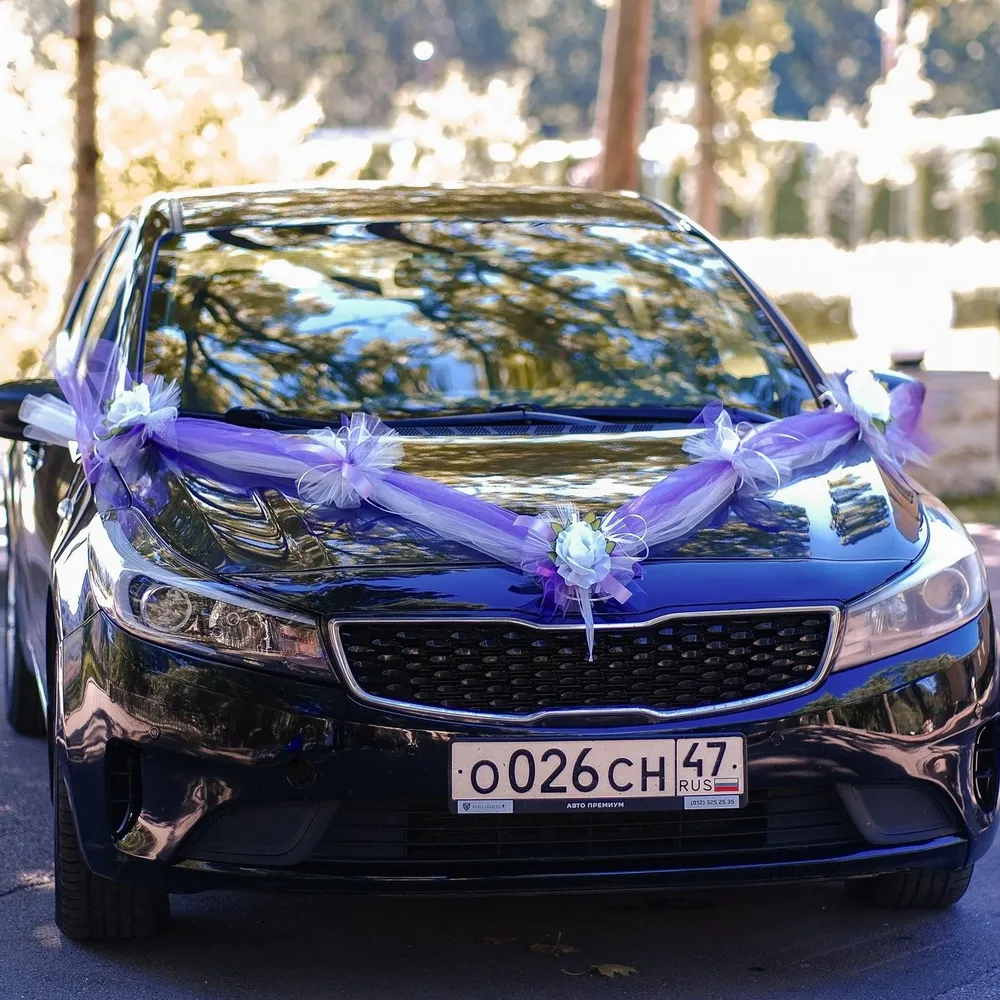 Комплект украшений на свадебный автомобиль Молоко с лавандой