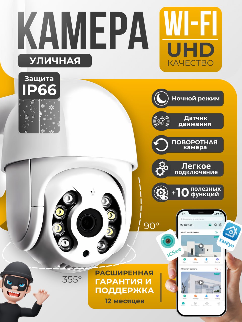 КамеравидеонаблюденияWiFiуличнаясдатчикомдвижения