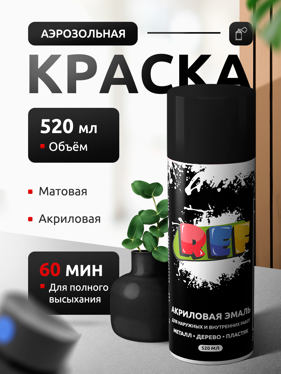 АэрозольнаякраскавбаллончикеЧЕРНАЯМАТОВАЯ520млэмальбыстросохнущая,универсальная/REF/краскаакриловаядлямебели,дерева,металла,стен,декора