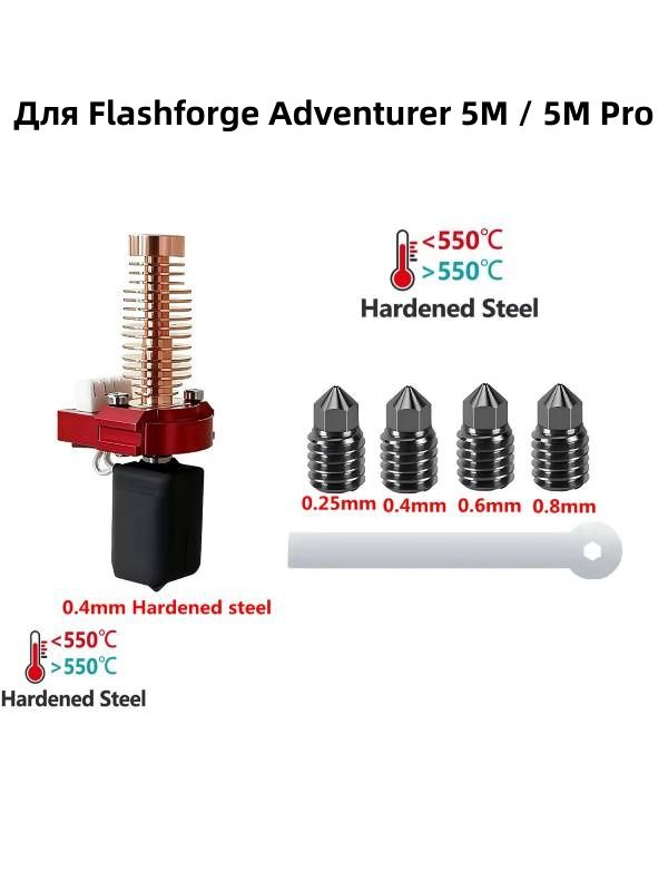 0.4mmКомплектгорячеготорца+НаборнасадокиззакаленнойсталидляобновленияпринтераFlashforgeAdventurer5M/5MPro