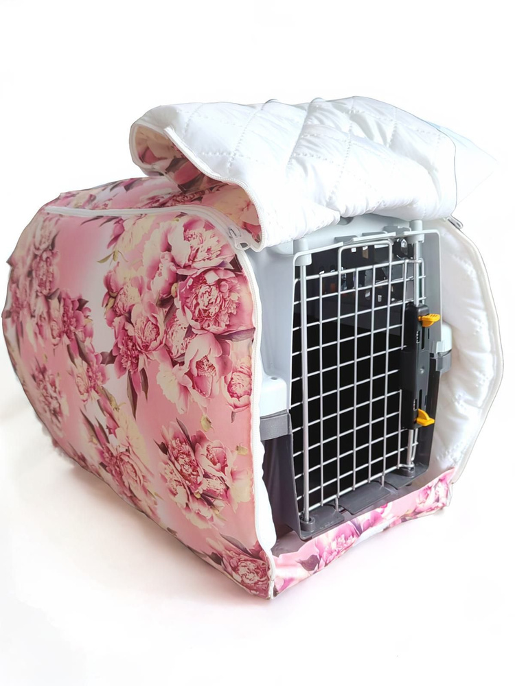 Зимний теплый чехол для переноски кошек, собак , животных (48х32х32) розовый пион  #1