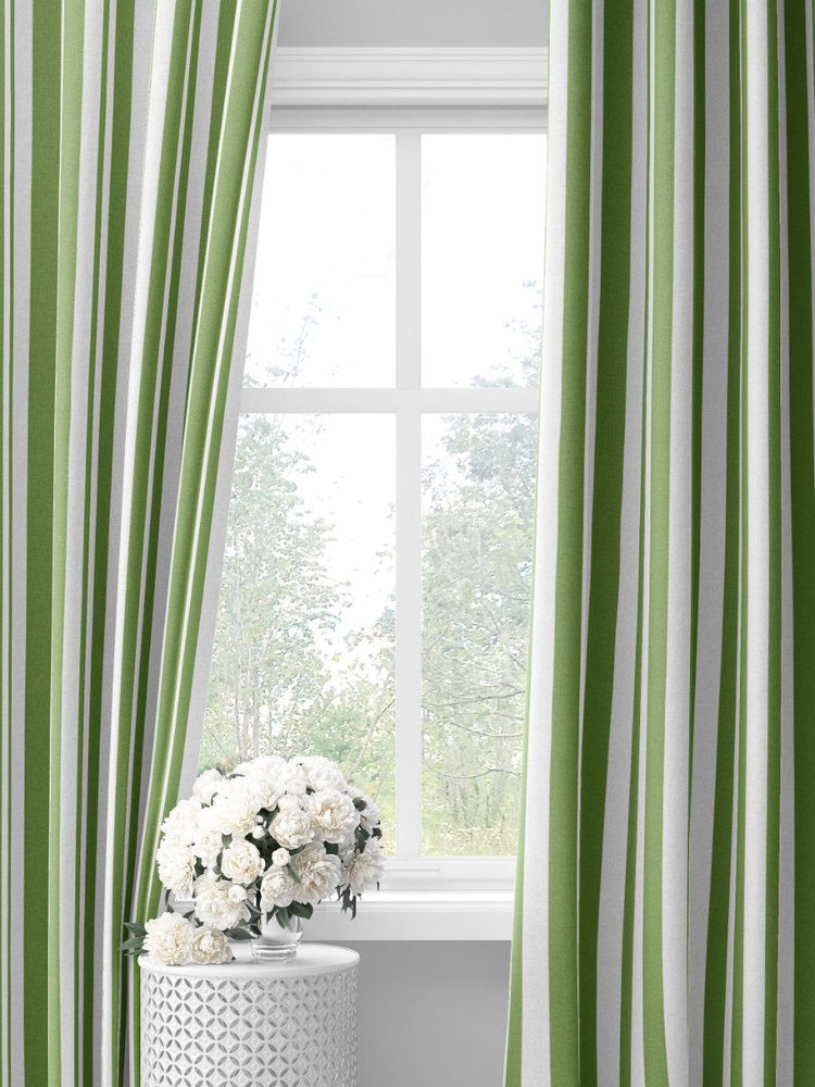 Зелено-белые шторы в полоску Stripes #33010604, (275х145х2шт) #1
