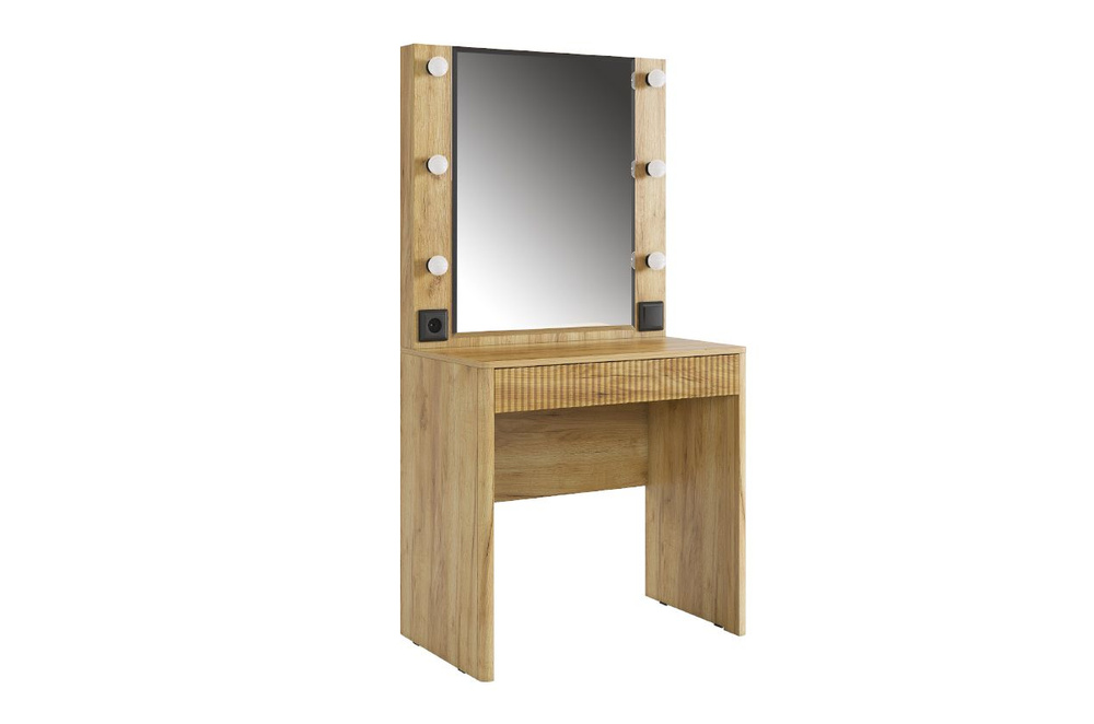 Туалетный столик Mebelson Адам, трюмо с зеркалом для макияжа/ 80x43x155 см, дуб крафт золотой  #1