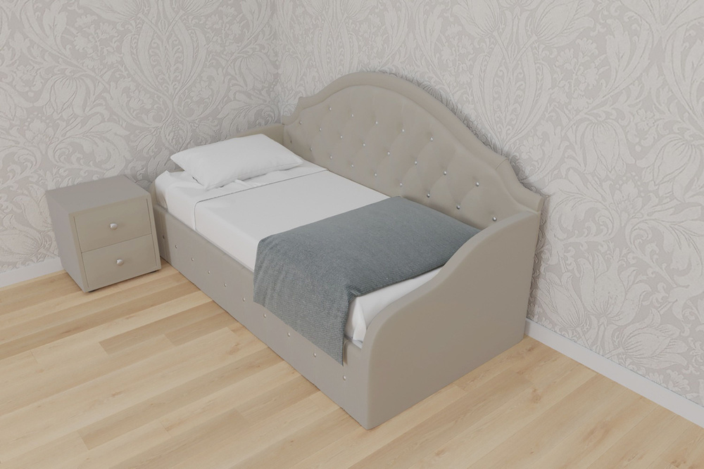 Односпальная кровать Лондон 120x200 с подъемным механизмом и с коробом для белья велюр бежевый  #1