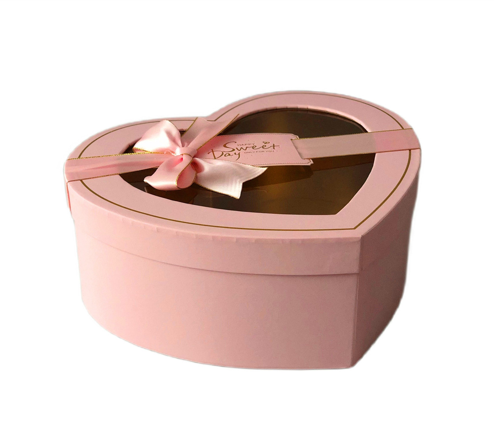 Подарочная коробка сердце с окном, розовый, 16х14х6 см #1