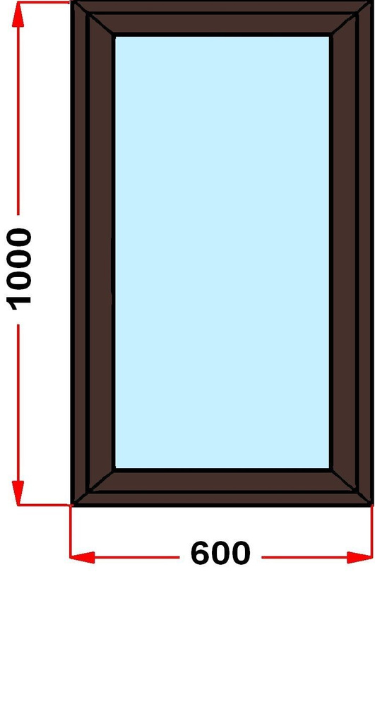 Окно из профиля Grunder 70 мм, (1000 х 600), с поворотно-откидной створкой, стеклопакет 3 стекла, темно-коричневое #1