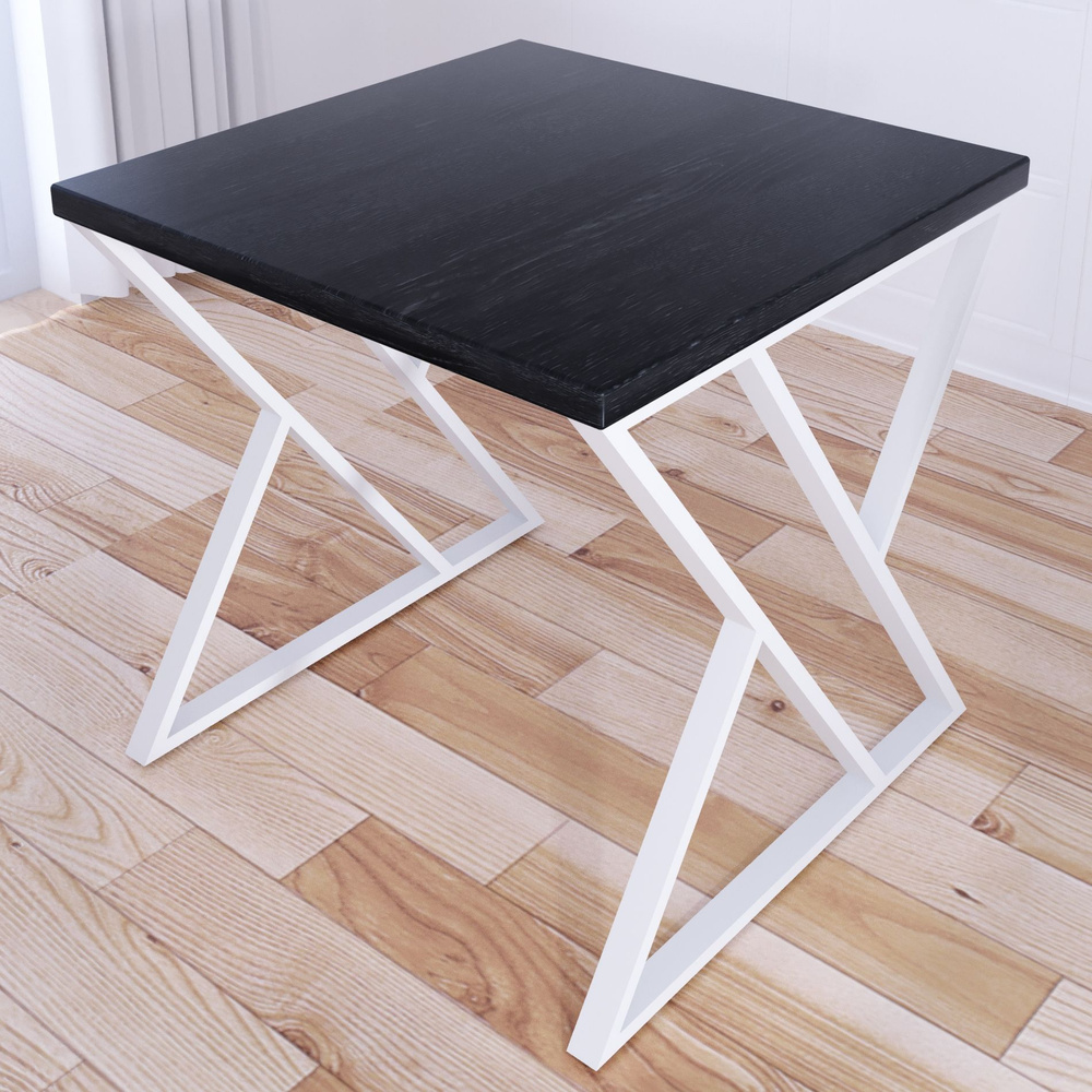 Стол кухонный Loft с квадратной столешницей цвета черного оникса из массива сосны 40 мм и белыми металлическими #1