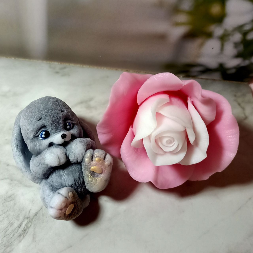 Сувенирное мыло ручной работы /Подарочный женский набор/"Зайка с розой"  #1