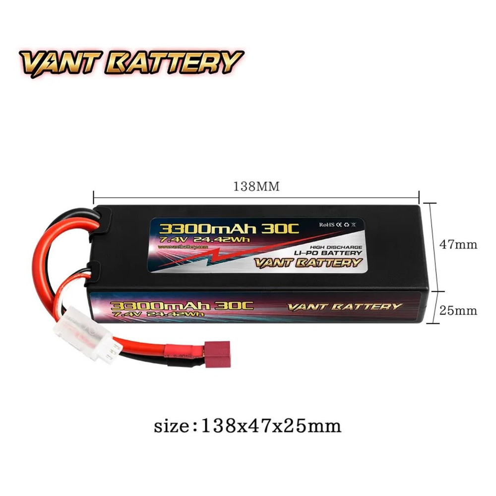 Аккумулятор для радиоуправляемой машинки 7.4V Li-Po Vant 3300mah 30C разъем T-plug  #1