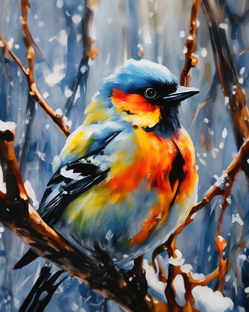 Алмазная мозаика Bright Color "птица на ветке" 40х50 на холсте, без подрамника  #1