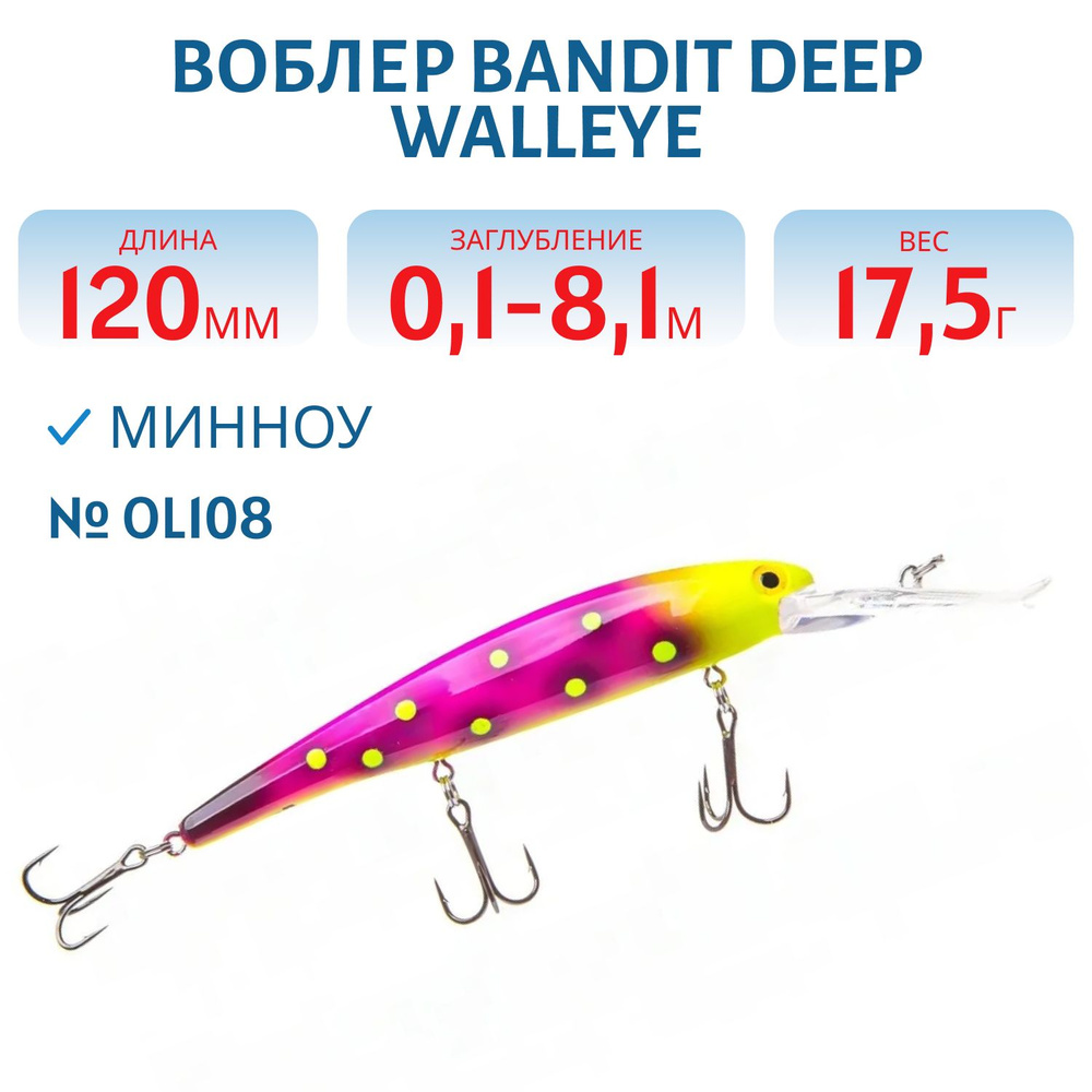 Воблер BANDIT DEEP WALLEYE, 120 мм, 17,5 гр, цвет OL108 #1