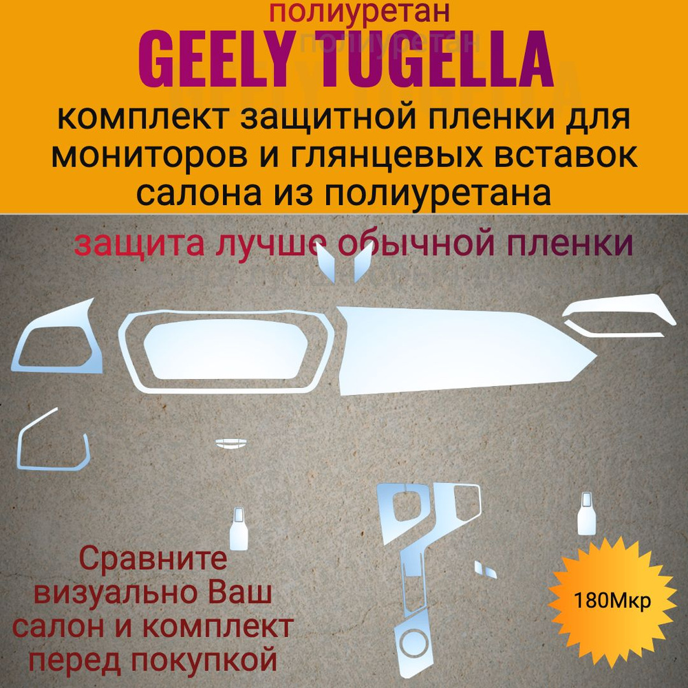 GEELY TUGELLA комплект защитных глянцевых полиуретановых пленок на монитор и глянцевые части салона для #1