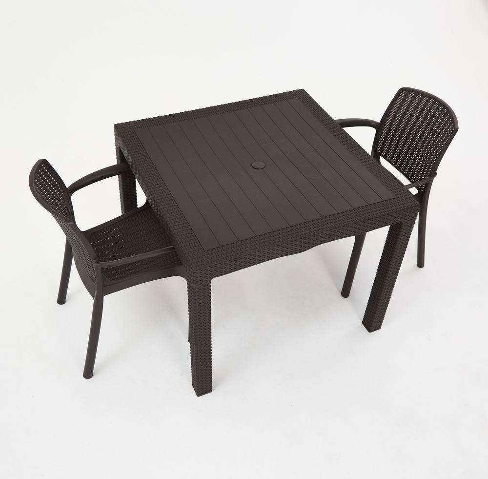 Садовая мебель. Набор HomlyGreen, стол обеденный квадратный 82х82х75, 2 стула, цвет венге.  #1
