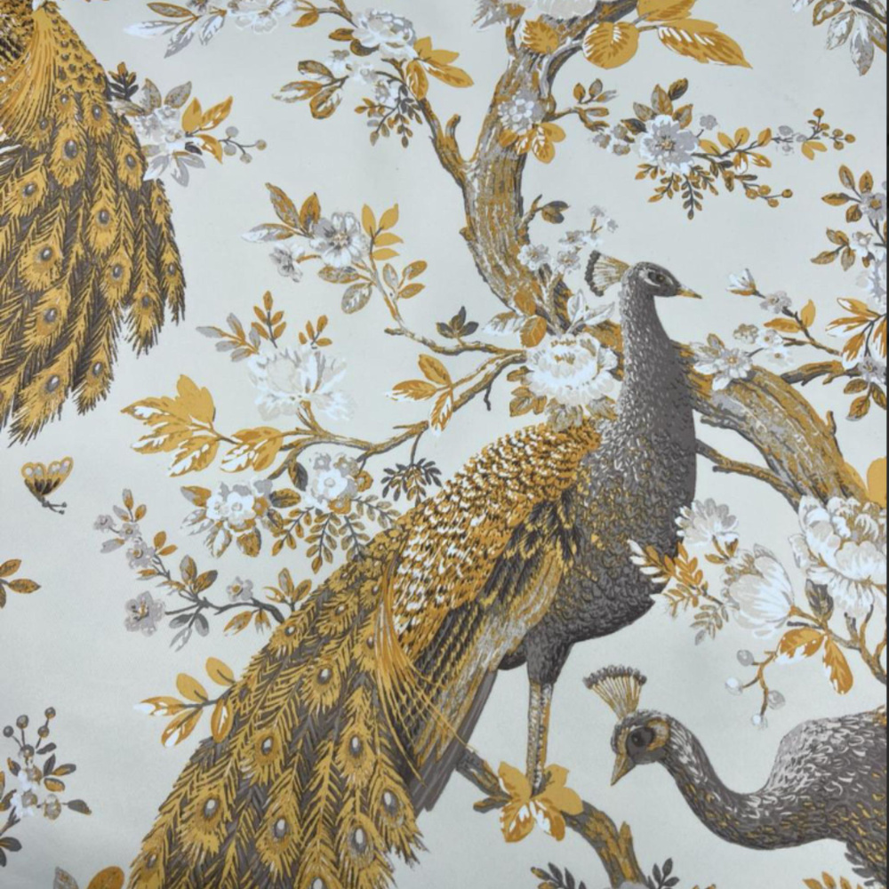 Ткань блэкаут для штор Павлин золотой портьерная , отрез ткани метражом 280х400 с цветочным принтом на #1