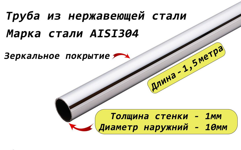 Труба круглая 10х1мм из нержавеющей стали AISI304 - 1,5 метра #1