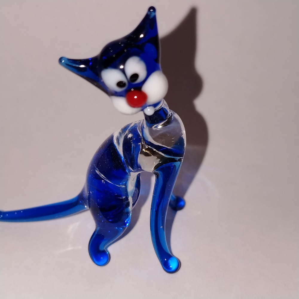 Фигурка стеклянная "Кошка" Синя-прозрачная. К41 #1
