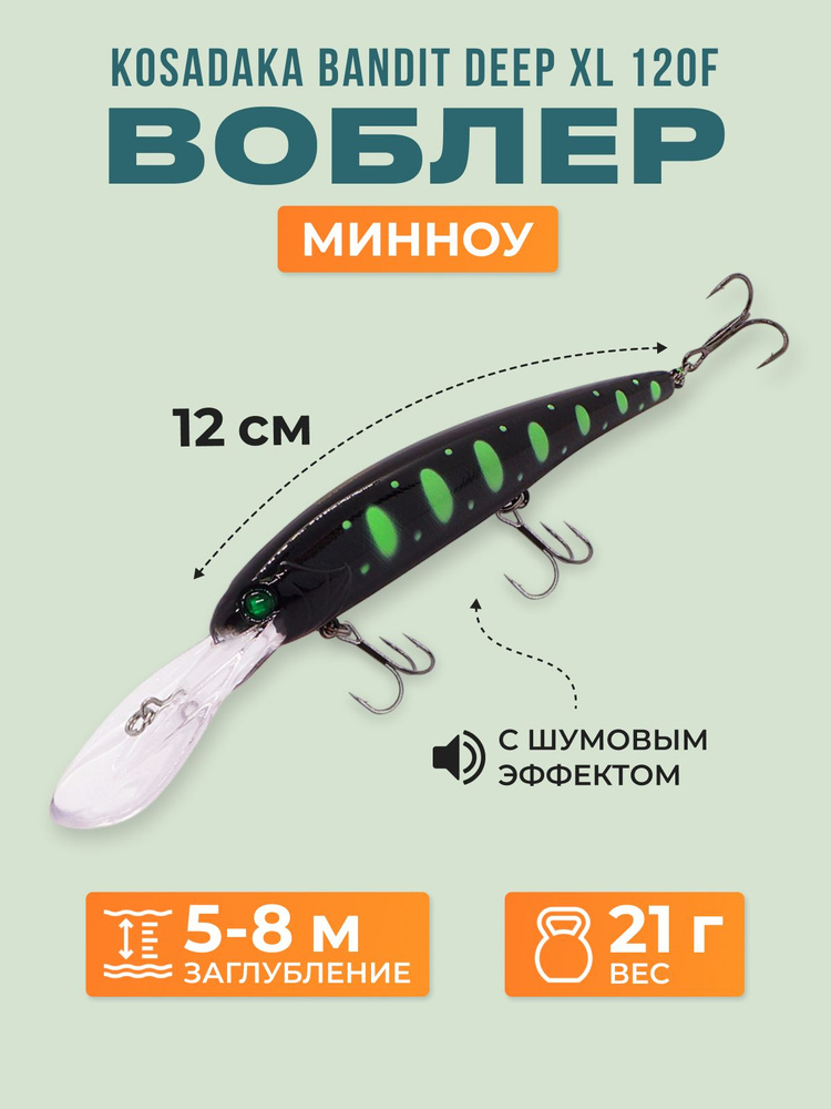 Воблер Kosadaka Bandit Deep XL 120F, плавающий, 120мм, 21г, 5-8м, цвет BT Stop & Go, равномерная  #1