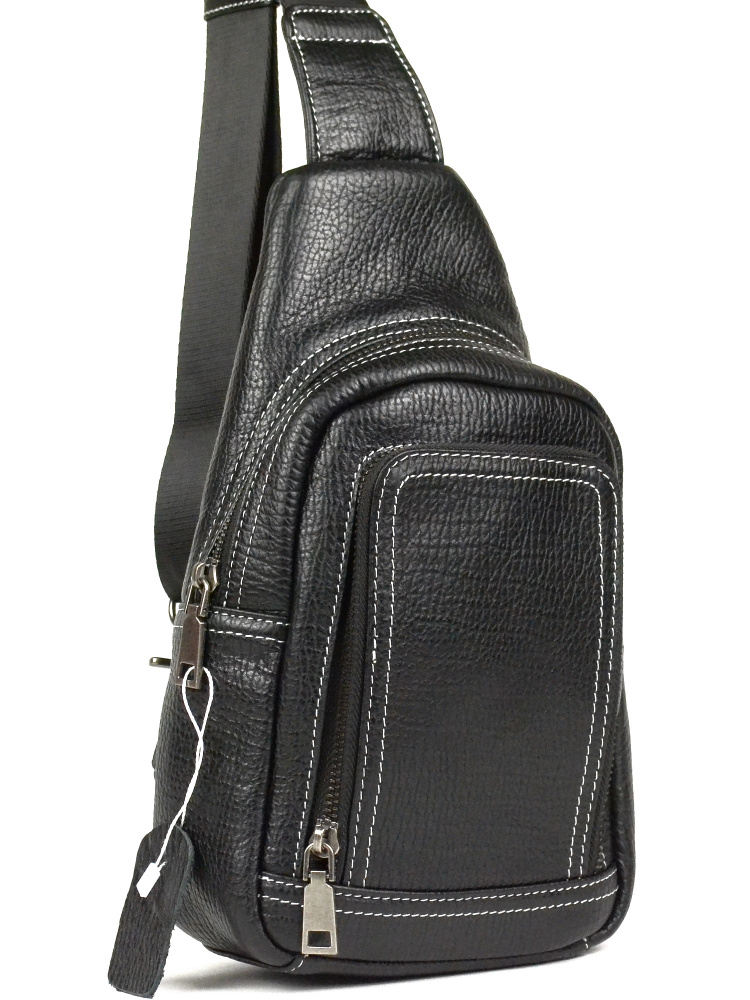 Мужская сумка рюкзак слинг на грудь из натуральной кожи, через плечо, черный, 28x16x7см  #1