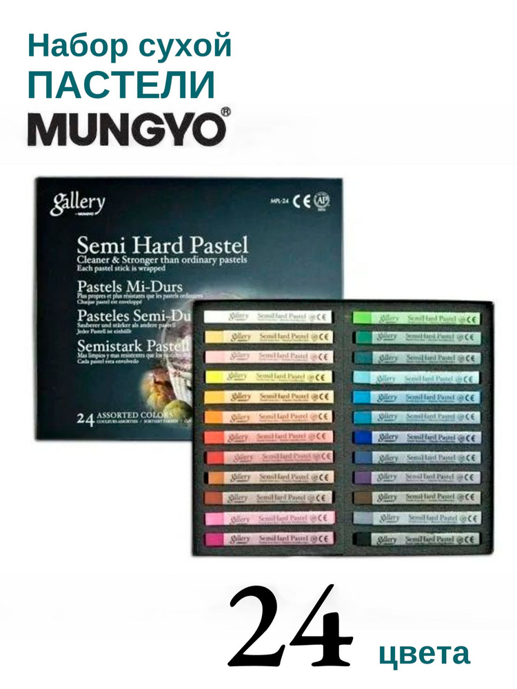 Пастель профессиональная MUNGYO сухая полутвёрдая квадратная 24 цвета  #1