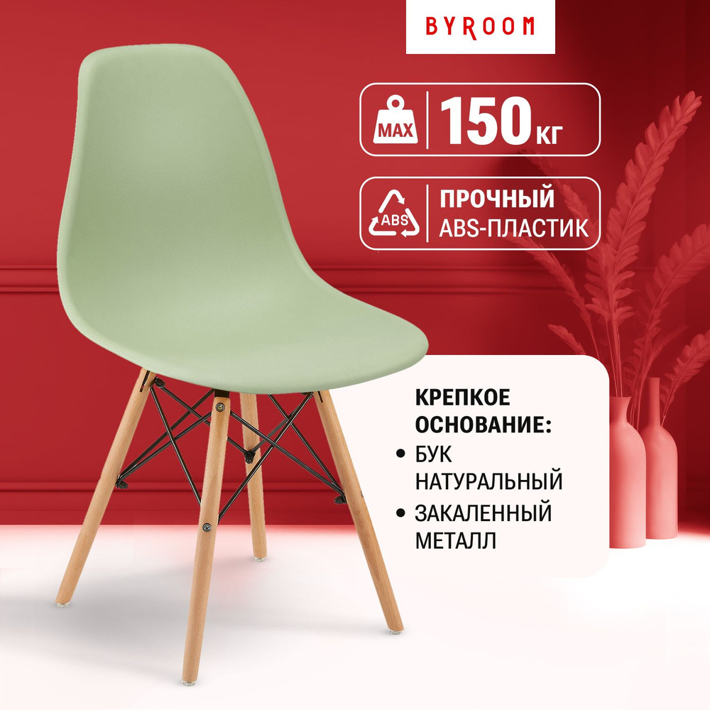 Кухонный обеденный стул со спинкой пластиковый BYROOM Home FIKA VC1001W-M светло-зеленый, твердый стул #1