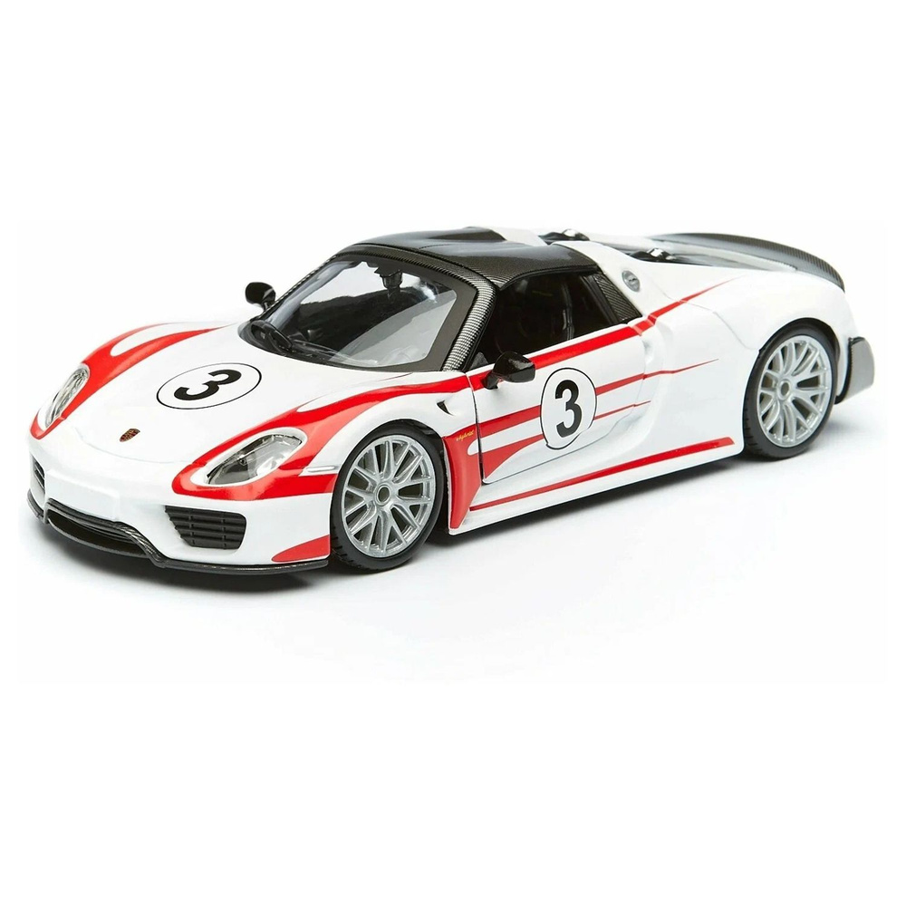 Машинка Porsche 918 Weissach, 1:24, белая, открывающиеся двери, Bburago, 18-28009  #1