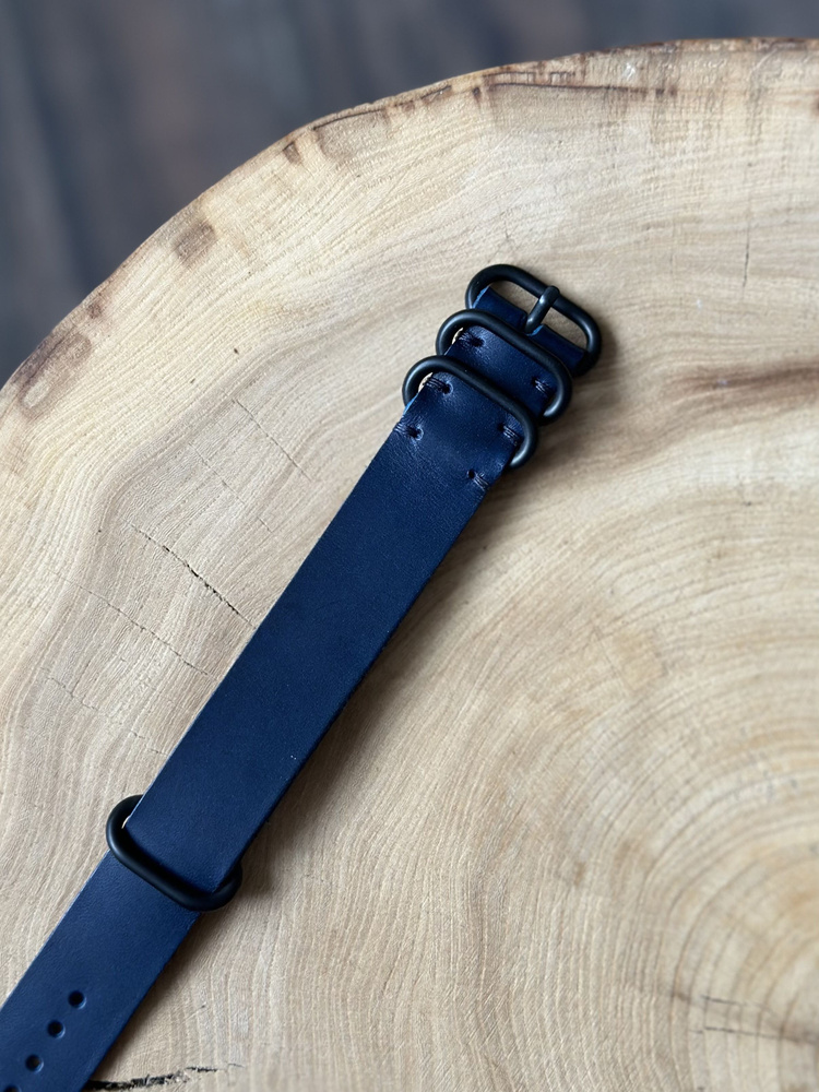 Ремешок ZULU для часов ширина 22 мм из итальянской кожи ручной работы. Цвет синий, черная фурнитура  #1