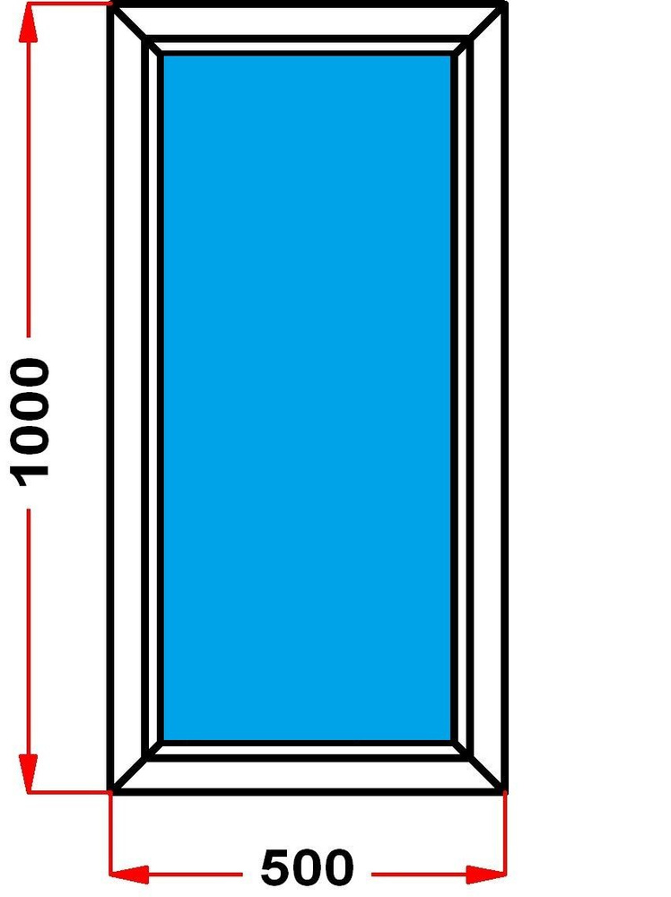 Окно из профиля Grunder 60 мм (1000 x 500) , не открывающееся, стеклопакет 2 стекла  #1