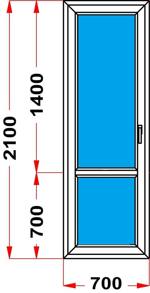 Балконная дверь 60 мм (2100 x 700) 53, с поворотной створкой, стеклопакет 2 стекла, левое открывание #1