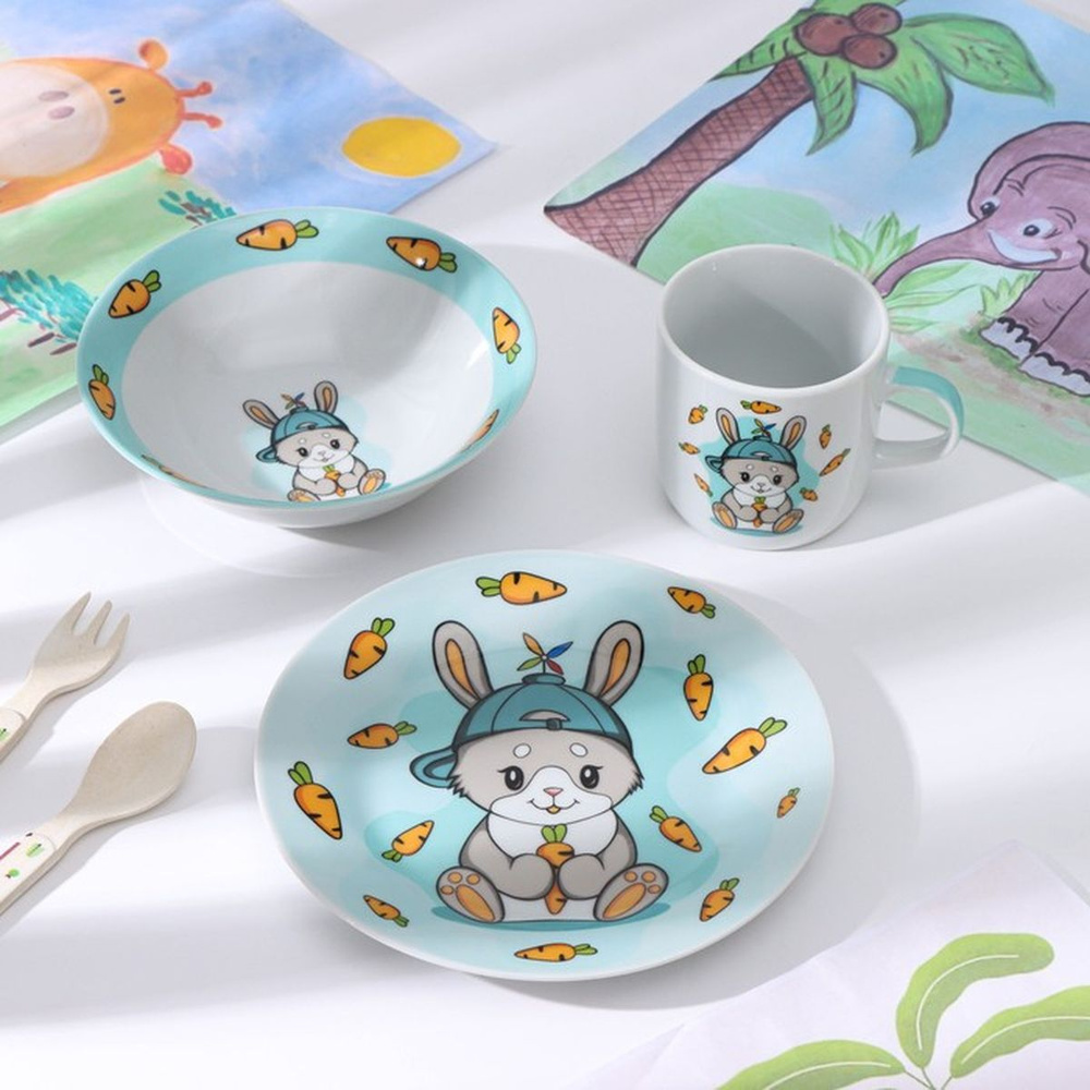 Набор детской посуды из керамики Доляна Милый зайка , 3 пр  #1