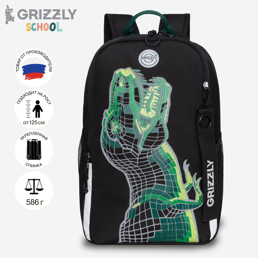Рюкзак школьный Grizzly легкий с жесткой спинкой, двумя отделениями, для мальчика, RB-251-1/2  #1