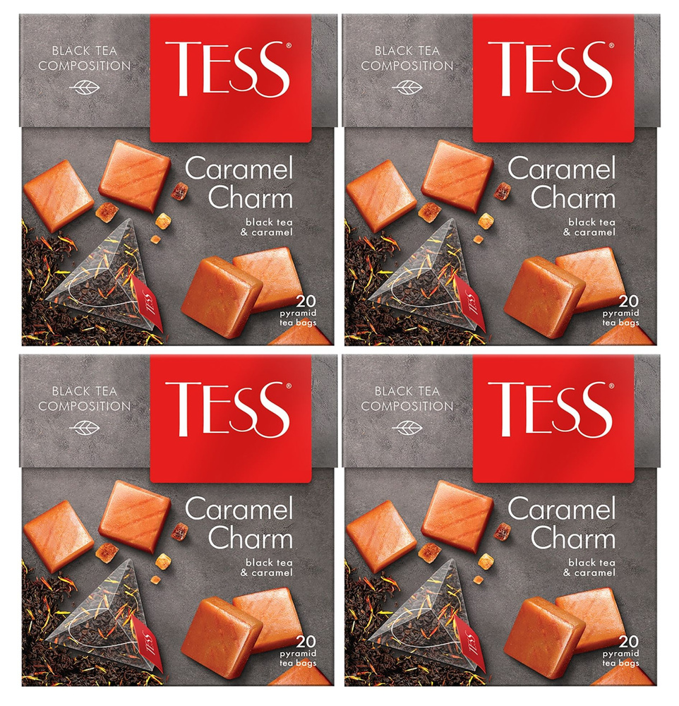 Чай черный в пирамидках Tess Caramel Charm, 20 пакетиков х 4шт. Аромат сливок и кусочки карамели  #1