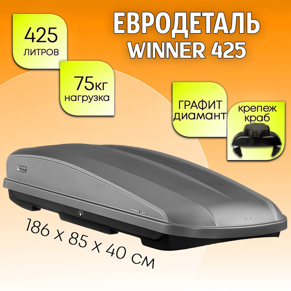 Автобокс Евродеталь Winner 425 grey diamond (серый диамант) - 186х85х40 см. двусторонее открытие, быстросъем #1