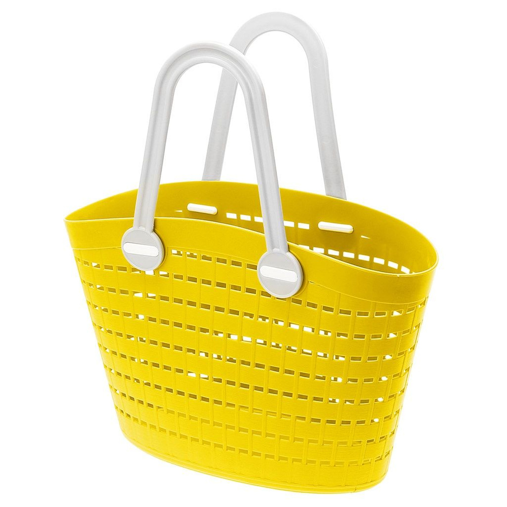 Корзина-сумка Домашняя Мода пластмассовая, 30,5х10,5 см, высота 21 см, мягкая, желтый, с длинными серыми #1