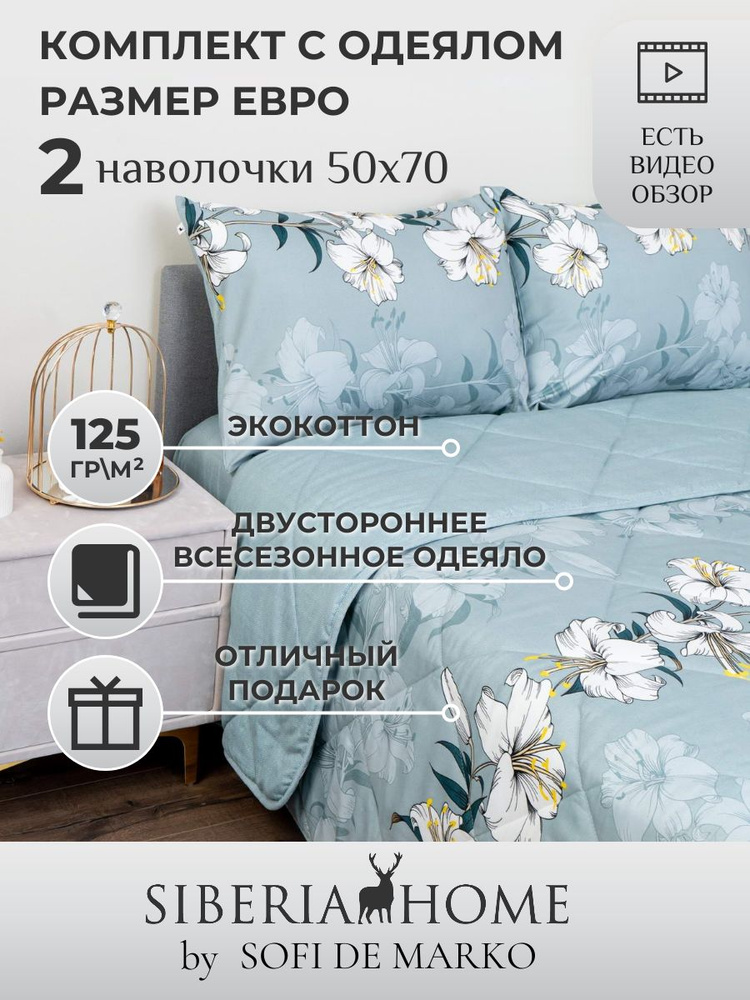 SIBERIAHOME Комплект постельного белья с одеялом, Вискоза, Хлопок, Евро, наволочки 50x70  #1