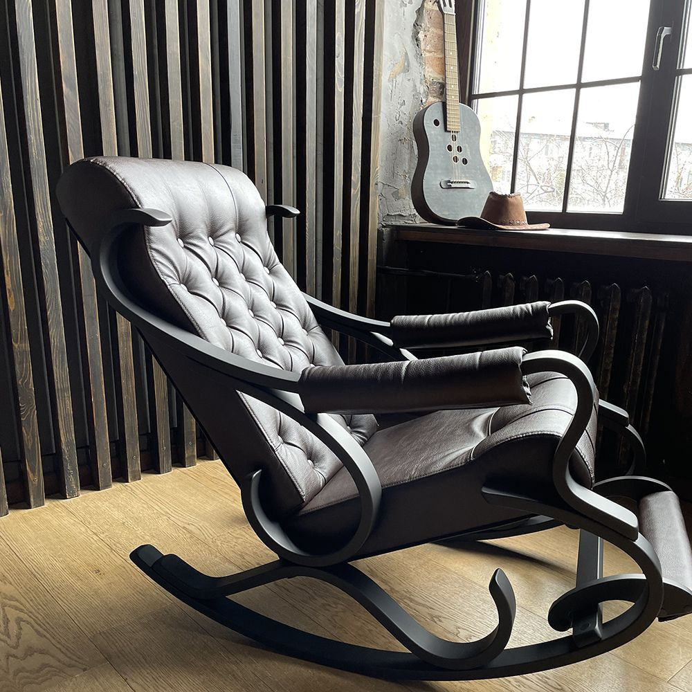 Кресло-качалка Luxe с подножкой номер 3, кожаное, 66х116х97 см  #1