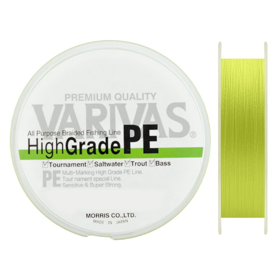 Плетенный шнур 0.18мм для спиннинга Varivas HIGH GRADE PE X4 Neon Light Green 150м # 1.2 (14.9 lb)  #1