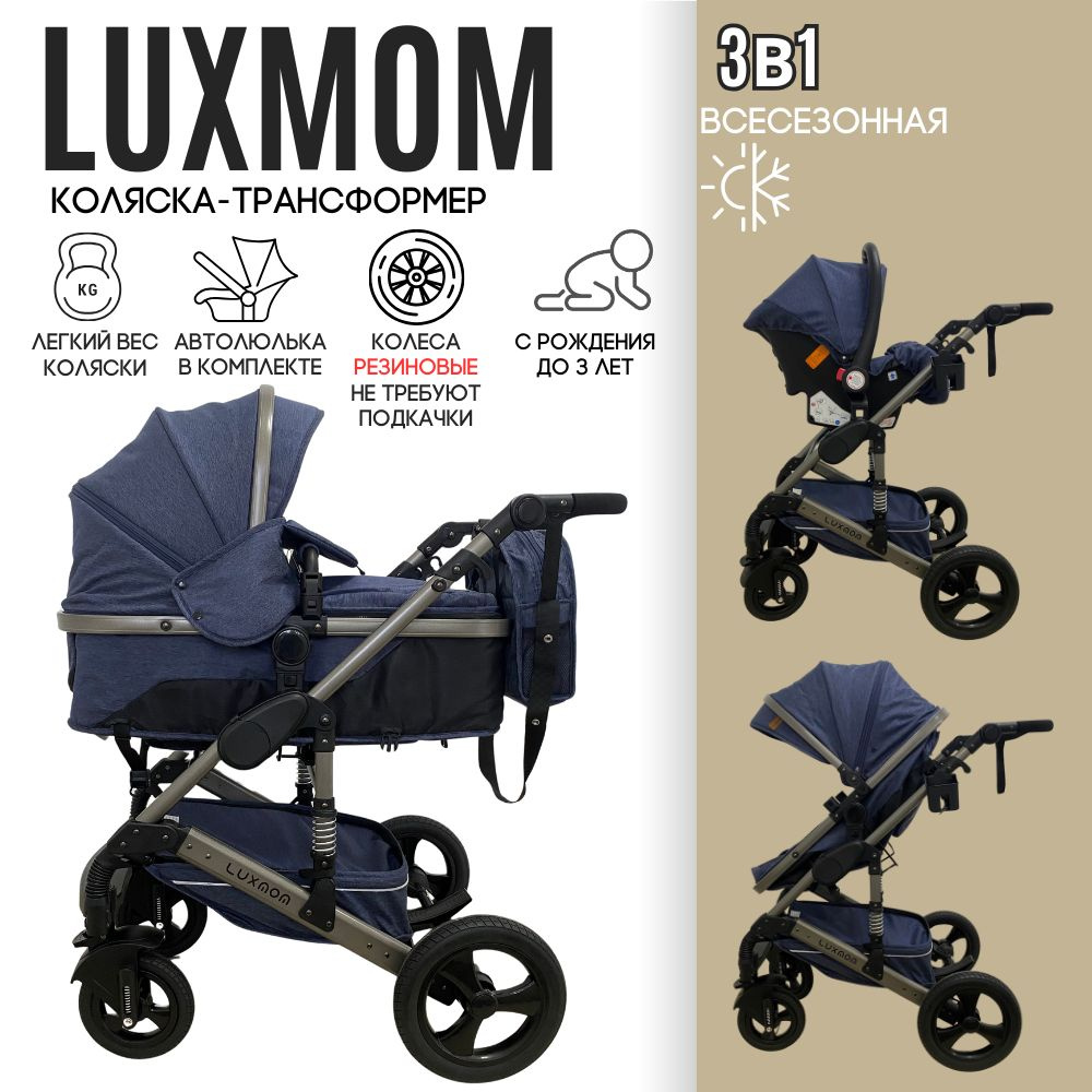 Коляска для новорожденных 3в1 LUXMOM 555, трансформер, цвет синий  #1