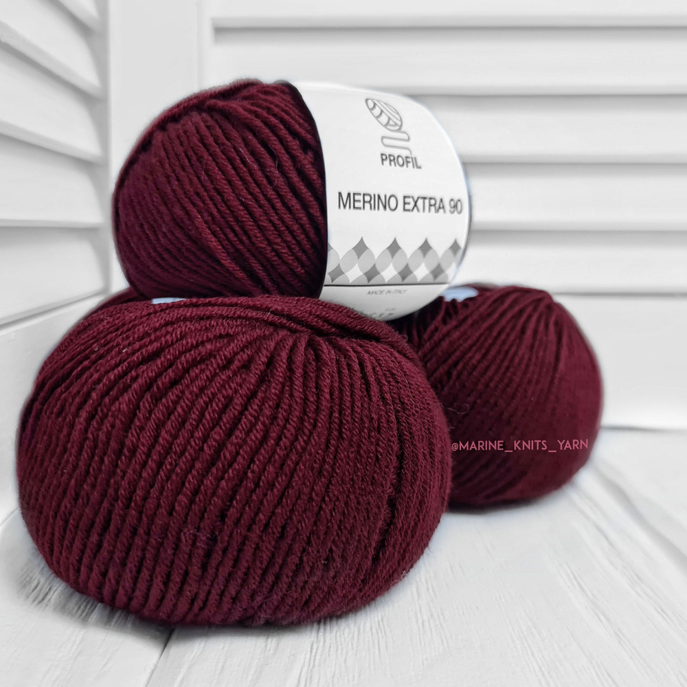 Пряжа мериносовая шерсть Profil - Merino Extra 90 (105 - вишня), 90м/50г, 3 шт. (Профил - Мерино Экстра)) #1