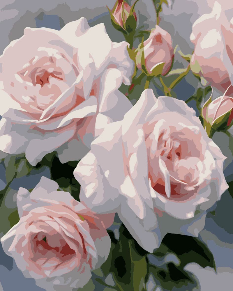 Картина по номерам Цветы Розы на холсте с деревянным подрамником размер 40х50, акриловые краски, кисточки, #1
