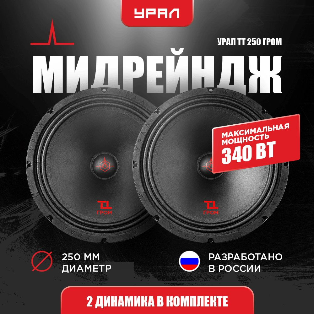 УРАЛ Колонки для автомобиля ТТ 25 Гром_25 см (10 дюйм.)_340_250, 25 см (10 дюйм.)  #1