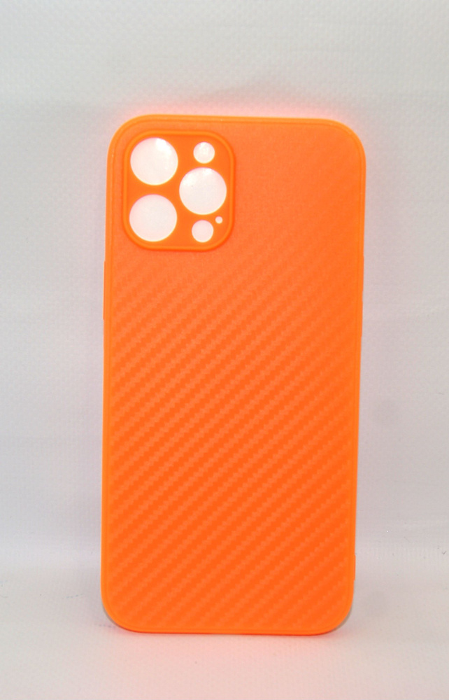 Силиконовый чехол на iPhone 12pro max оранжевый карбон #1