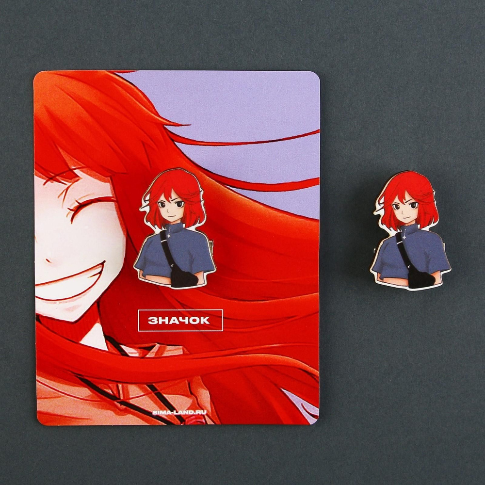 Значок деревянный Рыжая девушка, аниме, 2,4 х 3,4 см #1