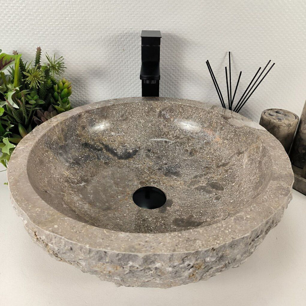 Каменная раковина из мрамора Erozy Grey EM-04532 (46*46*15) 0186 из натурального камня  #1