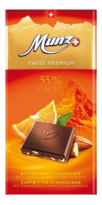 Горький шоколад MUNZ с апельсином и миндалем, 100г #1