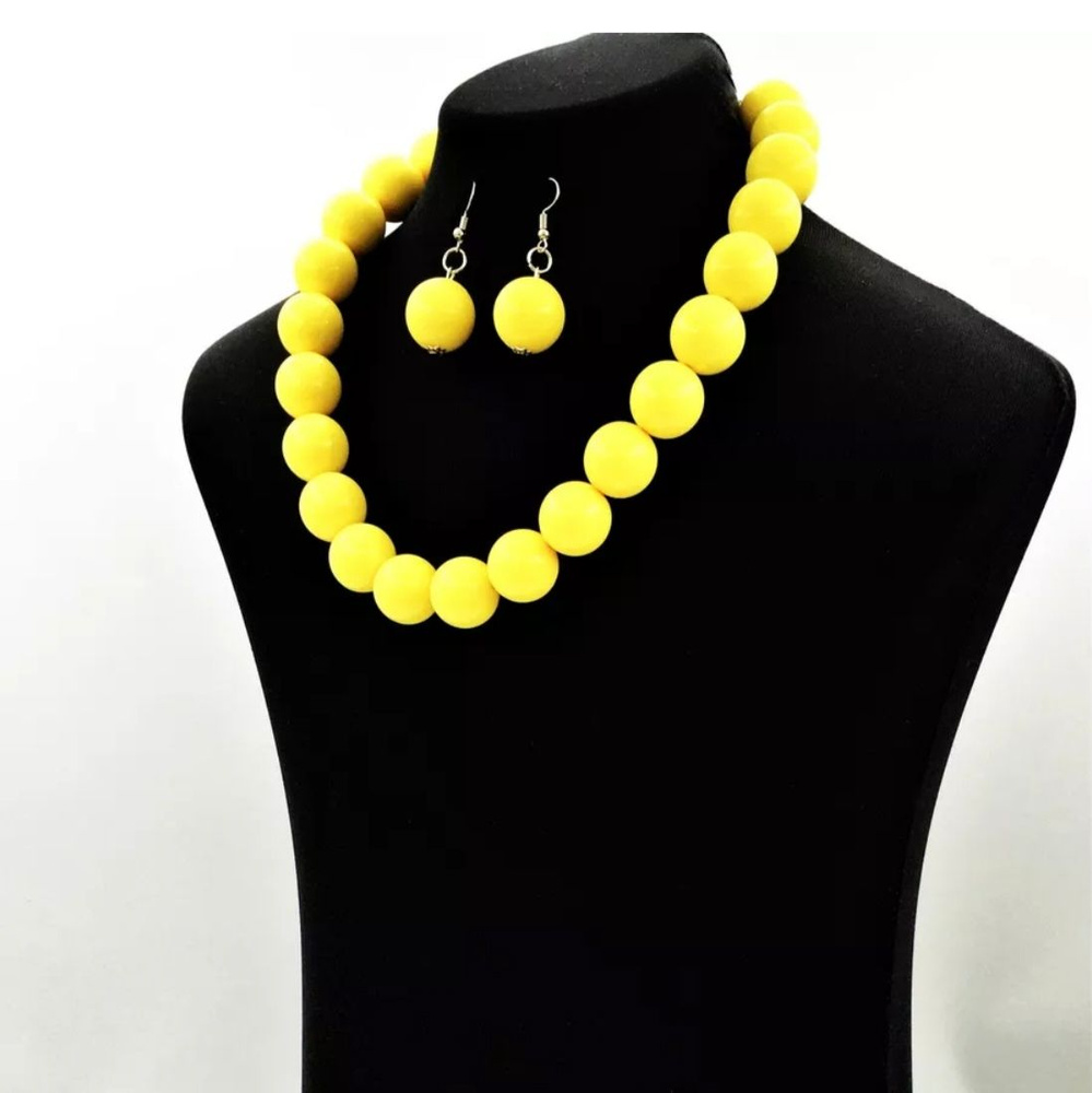 Бусы женские пластиковые, бижутерия на шею, ожерелье, украшение комплект с сережками  #1