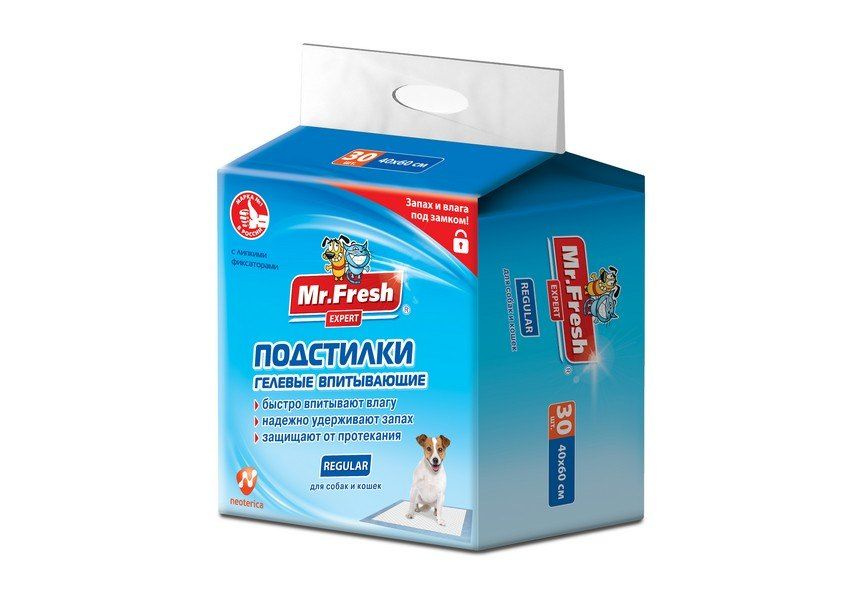 Mr.Fresh Expert Regular / Пеленки Мистер Фреш Гелевые впитывающие с Липкими фиксаторами, 40х60см 30шт #1