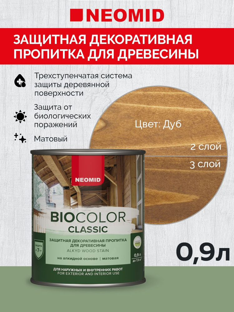 Декоративная Пропитка для дерева деревозащитная "Neomid" BIO COLOR CLASSIC, для внутренних и внешних #1